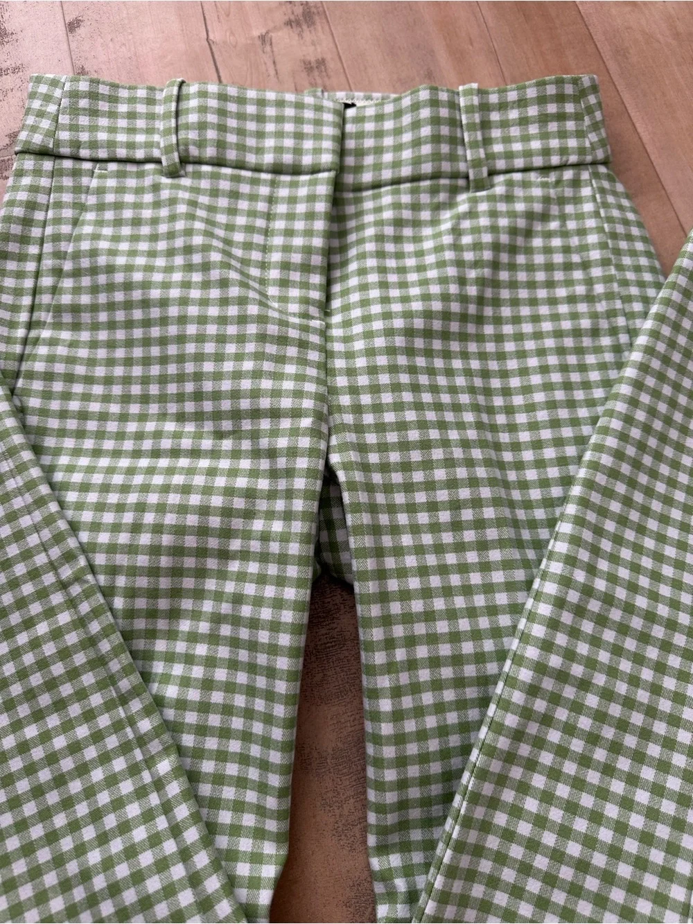 NWT J Crew Size 0 Green Gingham Check Cameron Pants Bi Stretch Cotton Cropped